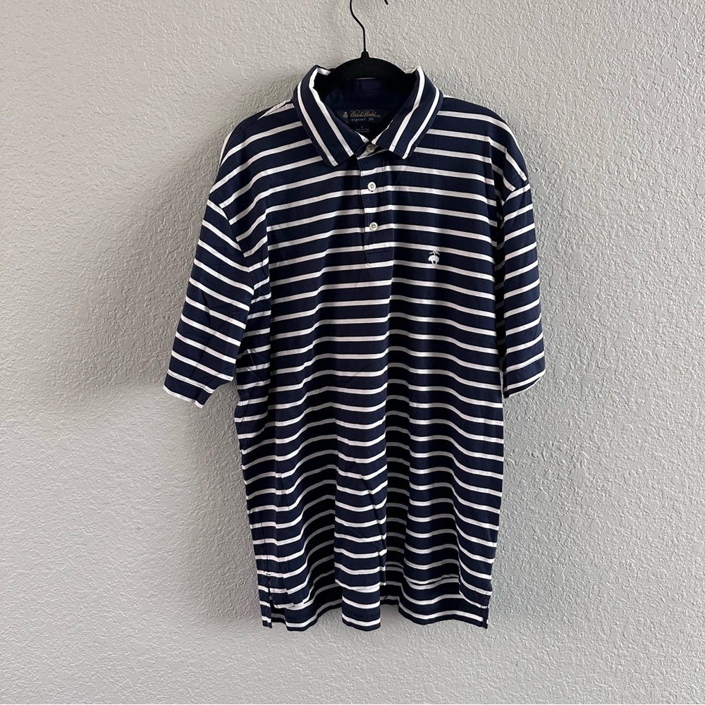 Brooks Brothers Original Fit Polo Shirt Large Navy White Striped